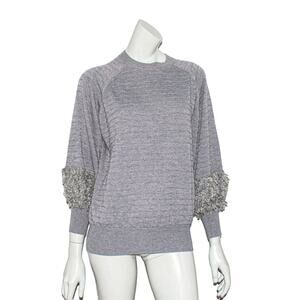 The GREAT. clothing Fringe fuzzy Sleeve Sweatshirt Gray size 1